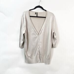 2/$30 Maurices 1X Plus Womens Beige Metallic Weave Shimmer Knit Cardigan Sweater